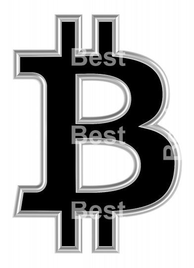 Bitcoin sign from black with silver shiny frame alphabet set, isolated on white