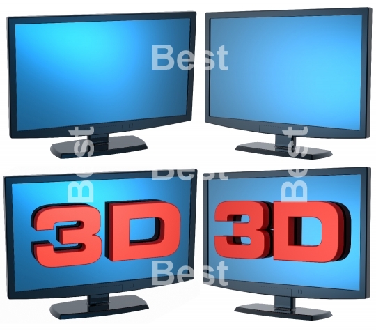 Black Lcd tv monitors set on white background.