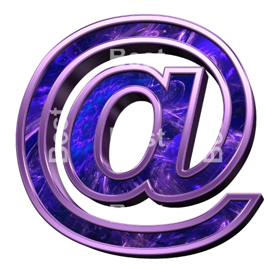 E-mail sign from fractal with purple frame alphabet set, isolated on white.