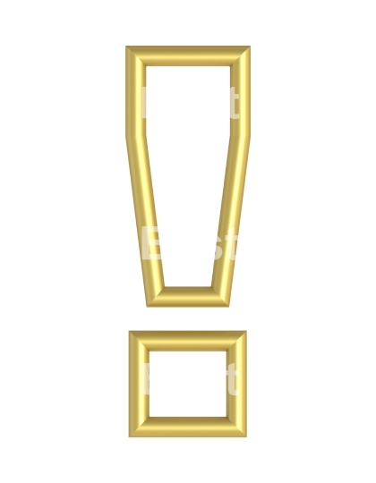 Exclamation mark sign from white with gold shiny frame alphabet set, isolated on white