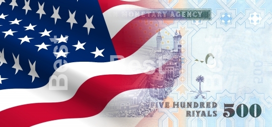 Flag of the United States with Saudi Arabian money