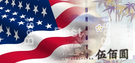 Flag of the United States with Taiwanese money