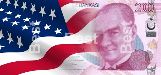 Flag of the United States with Turkish money