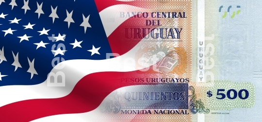 Flag of the United States with Uruguay money