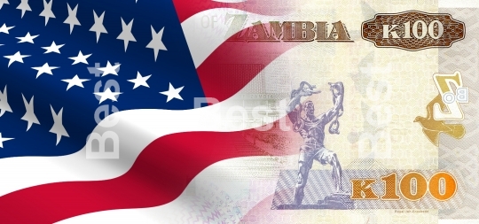 Flag of the United States with Zambian money