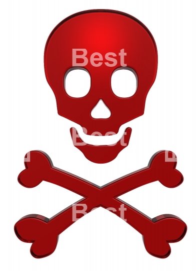 Ruby skull and crossbones isolated on white. 