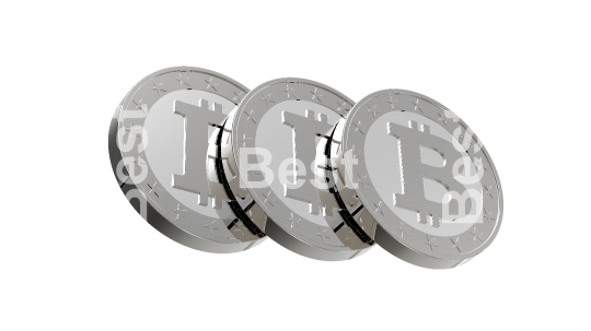 Silver bitcoins isolated on white