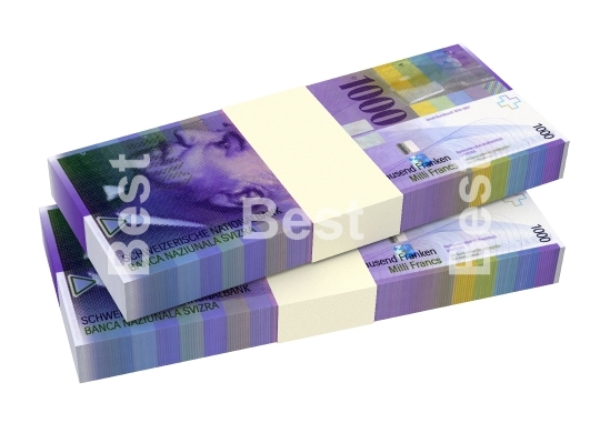 Swiss franc bills isolated on white background