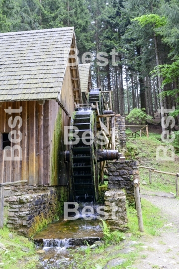 View of the gold mine water mills in Zlate Hory, Czech Republic