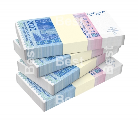 West African CFA francs bills isolated on white with clipping path