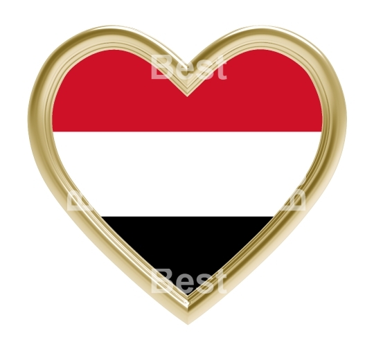 Yemen flag in gold heart isolated on white background