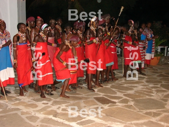 Entertainment of Masai men for tourists in Mombasa