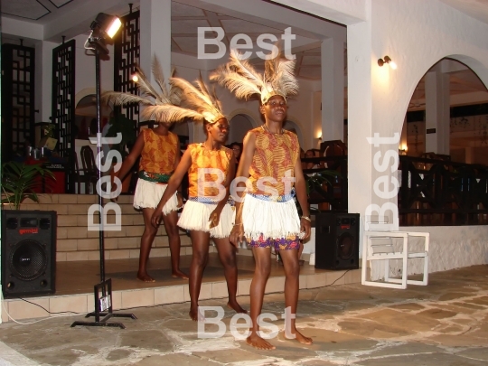Entertainment Of Masai Traditional Dances For Tourists. Diani Resort (30 km south of Mombasa)