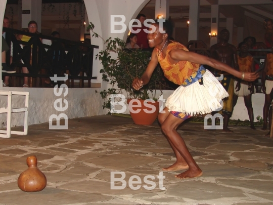 Entertainment Of Masai Traditional Dances For Tourists. Diani Resort (30 km south of Mombasa)