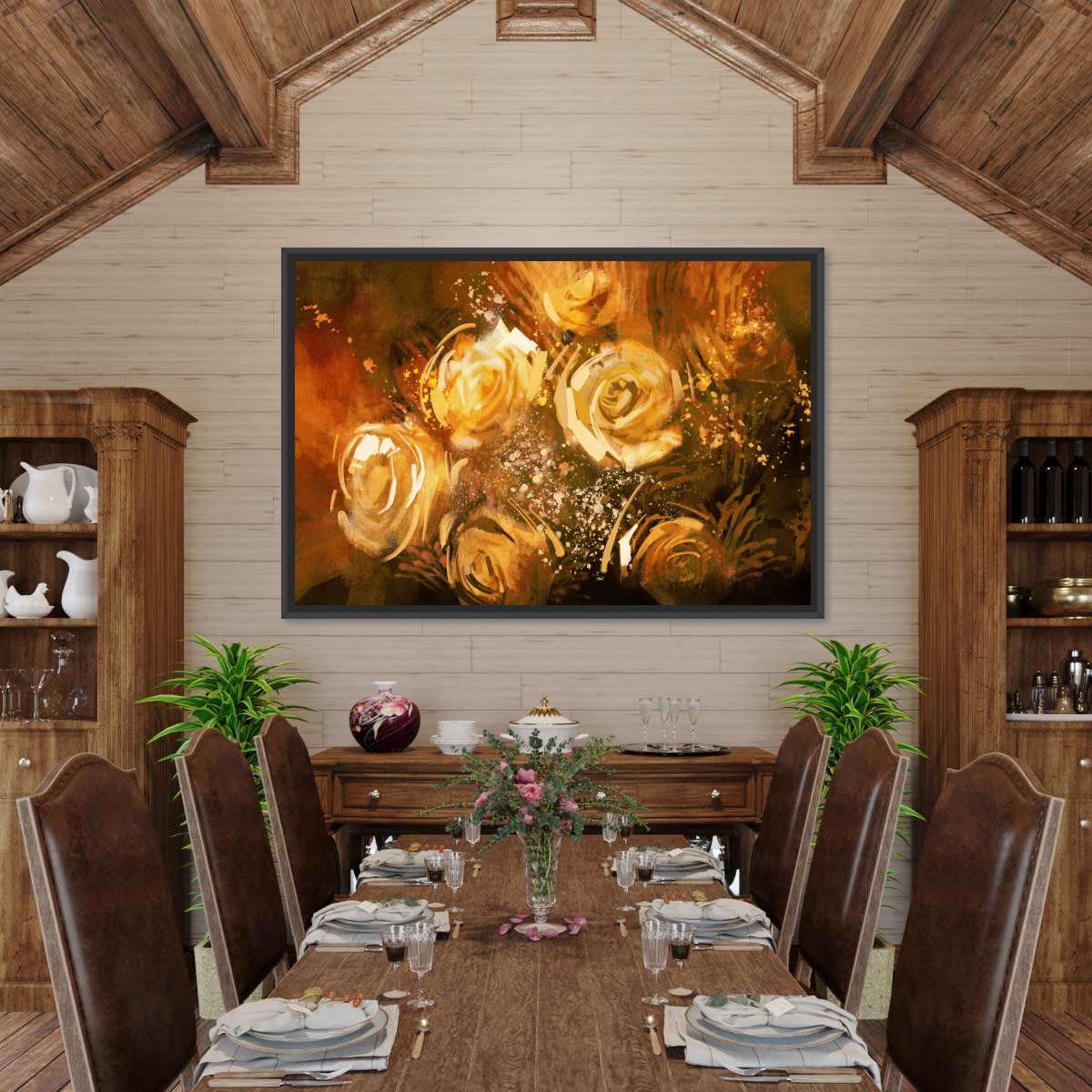 Abstract Gold Roses Multi Panel Canvas Wall Art