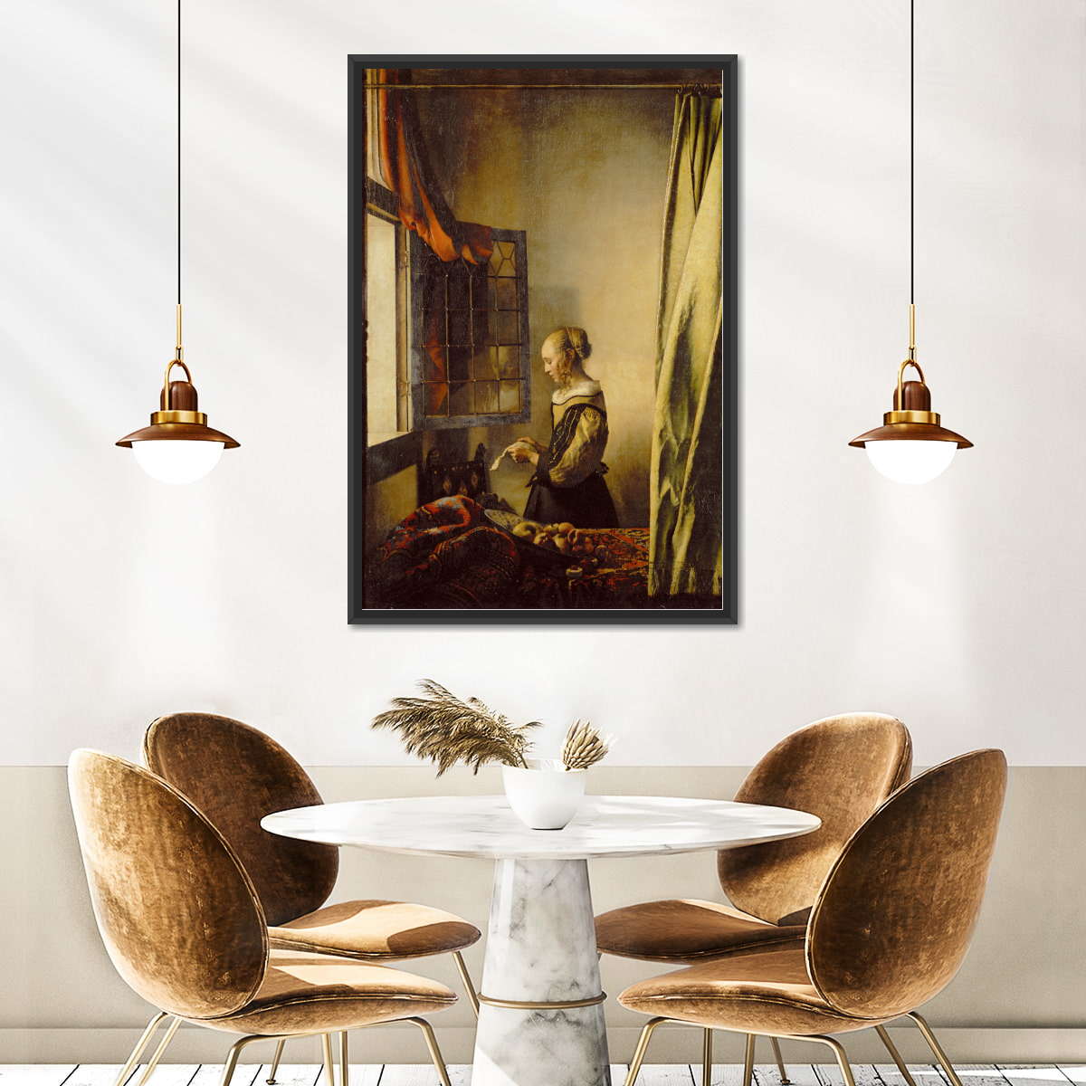 Girl Reading A Letter At An Open Window Multi Panel Canvas Wall Art