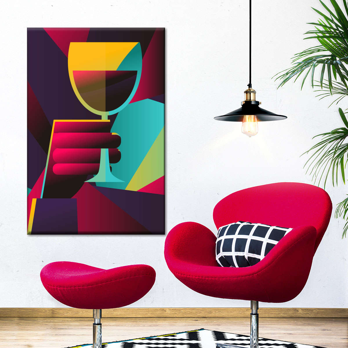 Red Wine Cubist Painting Multi Panel Canvas Wall Art