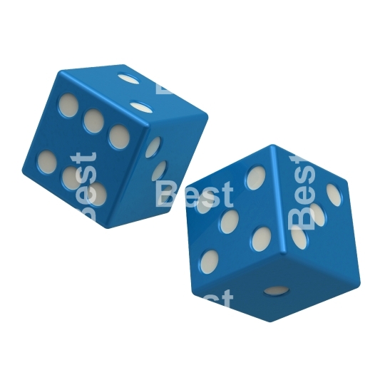 Two blue dices isolated on white.