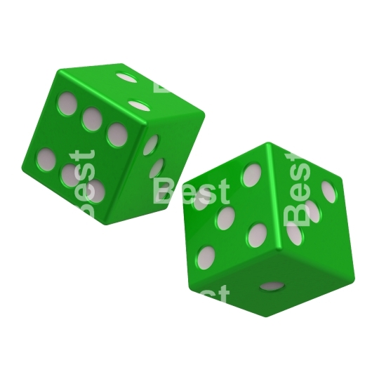 Two green dices isolated on white.