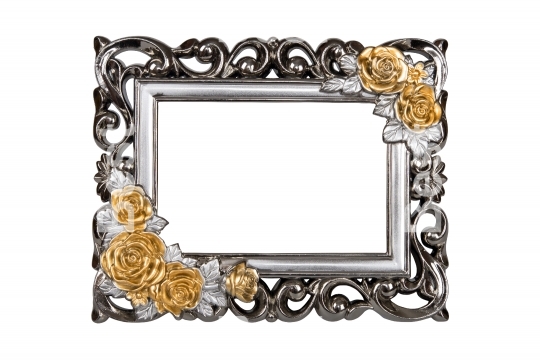 Silver carved picture frame with rose decor