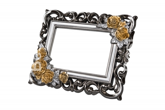 Silver carved picture frame with rose decor