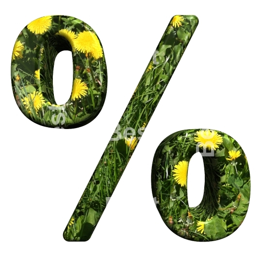 Percent sign from floral alphabet set, isolated on white.