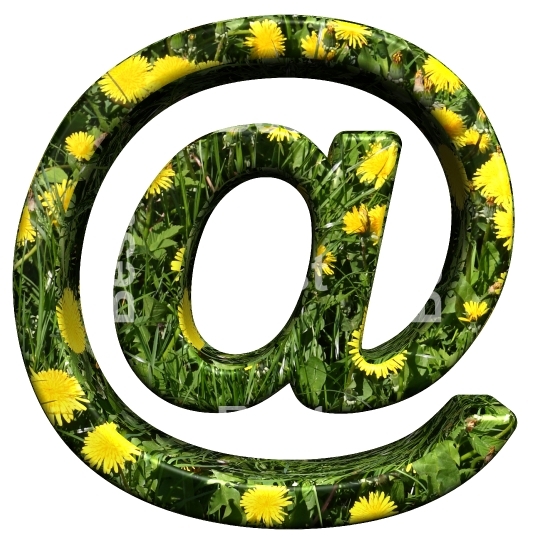 Email sign from floral alphabet set, isolated on white.