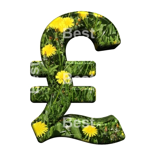 Pound sign from floral alphabet set, isolated on white.