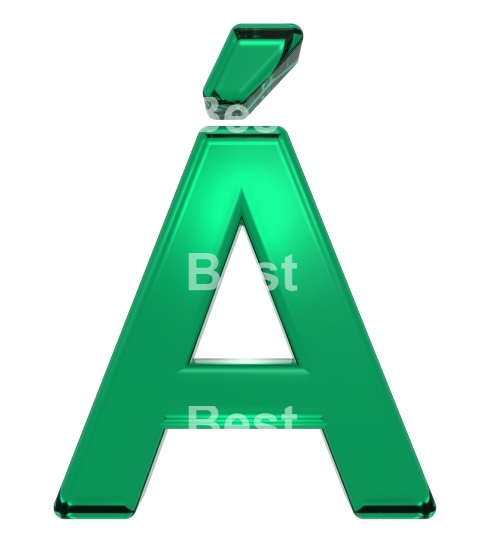 One letter from green glass alphabet set, isolated on white.