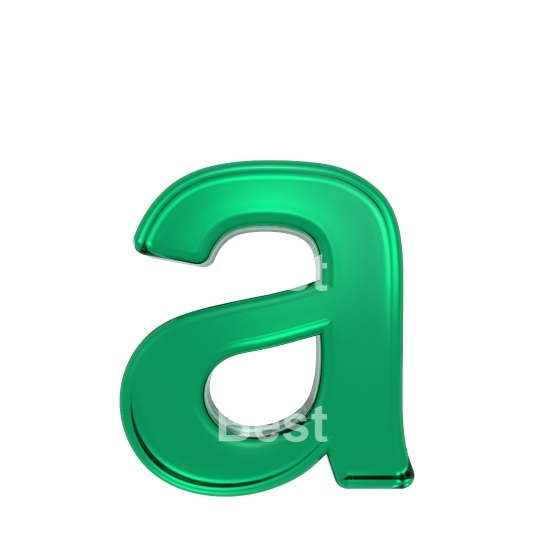 One lower case letter from green glass alphabet set, isolated on white.