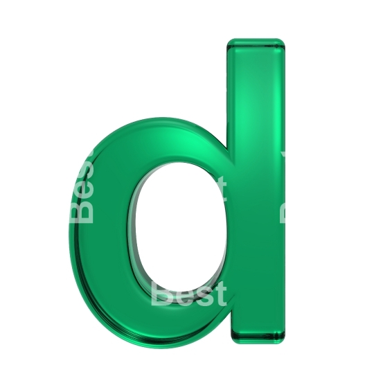 One lower case letter from green glass alphabet set, isolated on white.