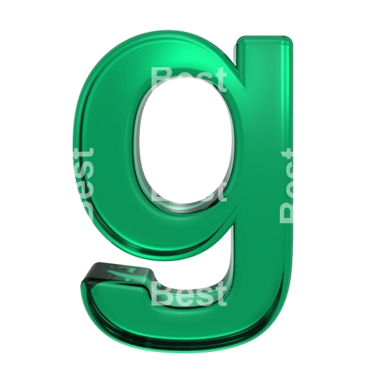 One lower case letter from green glass alphabet set, isolated on white.