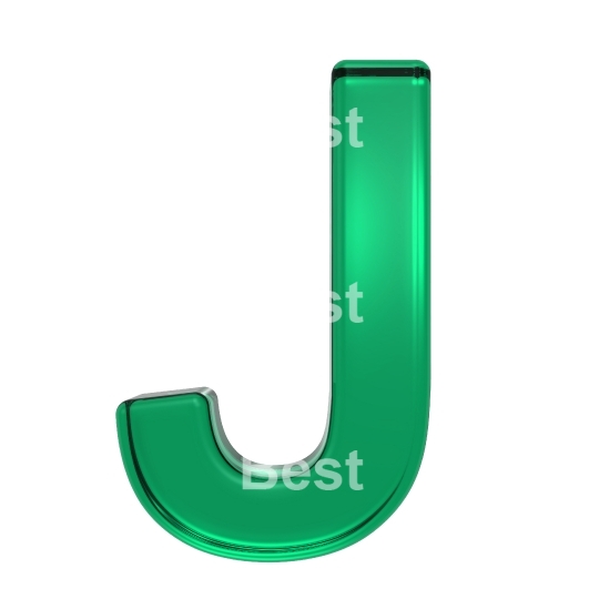 One letter from green glass alphabet set, isolated on white.