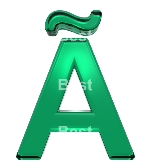 One letter from green glass alphabet set, isolated on white.