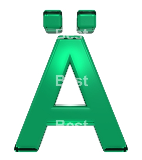 One letter from green glass alphabet set, isolated on white.