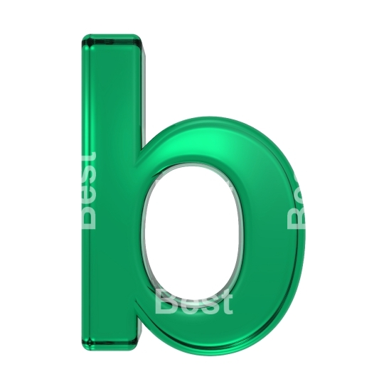 One lower case letter from green glass alphabet set, isolated on white.