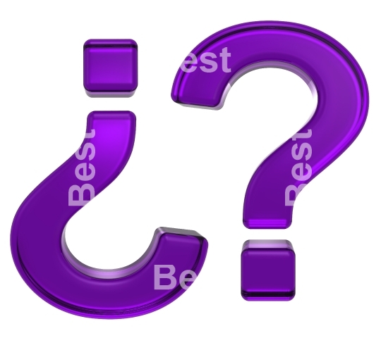 Question mark sign from purple glass alphabet set, isolated on white.