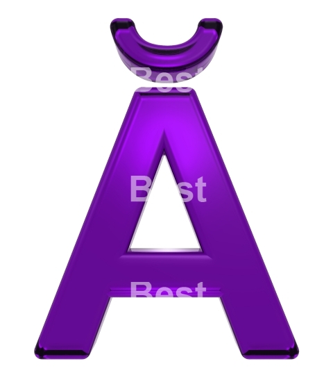 One letter from purple glass alphabet set, isolated on white.
