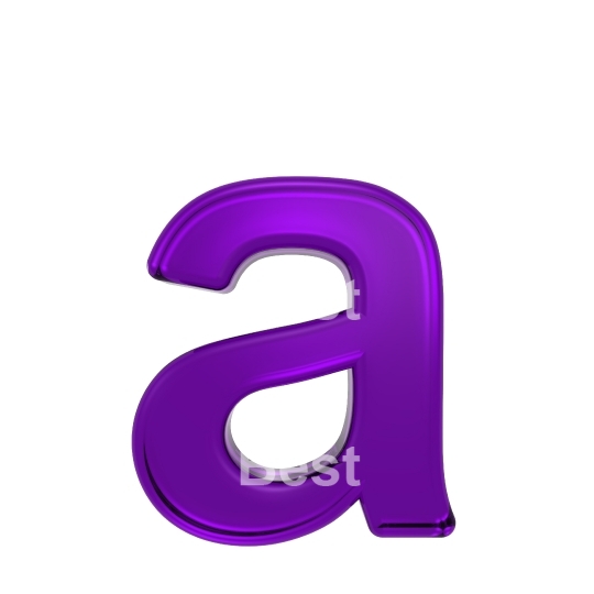 One lower case letter from purple glass alphabet set, isolated on white.