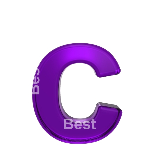 One lower case letter from purple glass alphabet set, isolated on white.