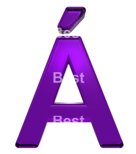 One letter from purple glass alphabet set, isolated on white.