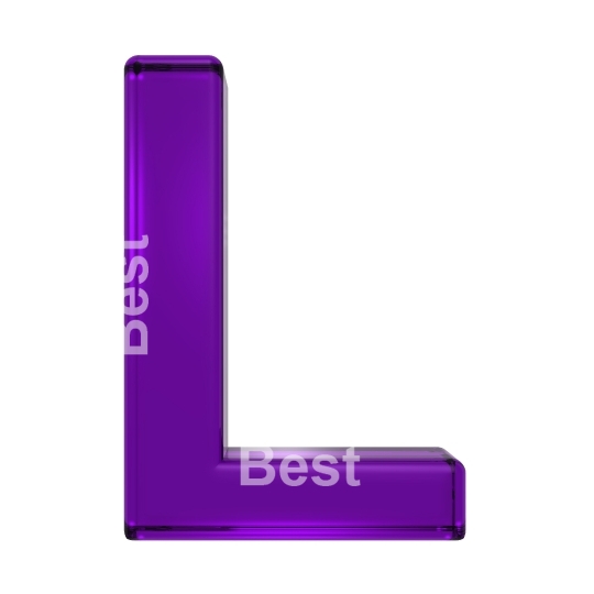 One letter from purple glass alphabet set, isolated on white.