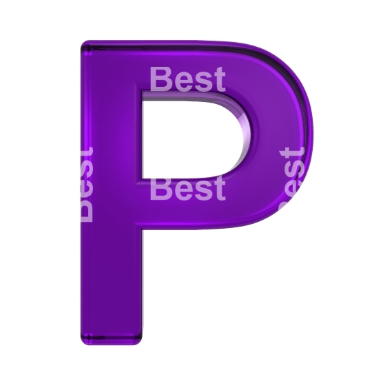 One letter from purple glass alphabet set, isolated on white.