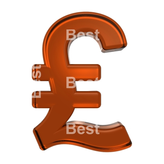 Pound sign from orange glass alphabet set, isolated on white.