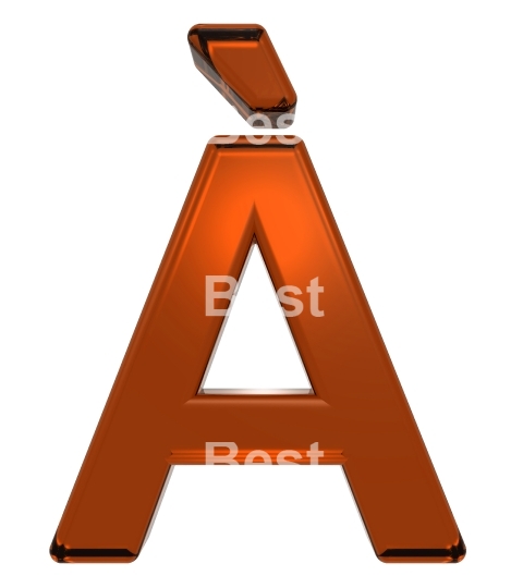 One letter from orange glass alphabet set, isolated on white.