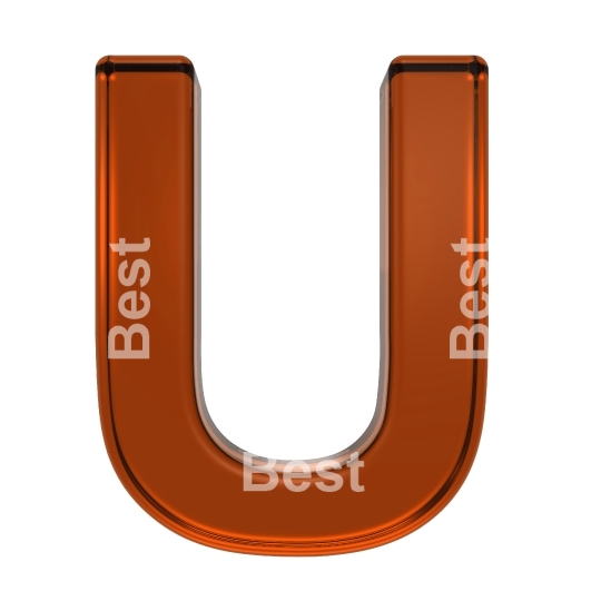 One letter from orange glass alphabet set, isolated on white.