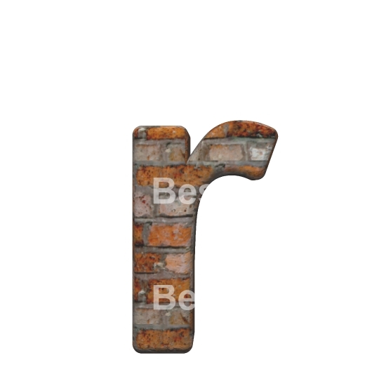 One lower case letter from old brick alphabet set, isolated on white.