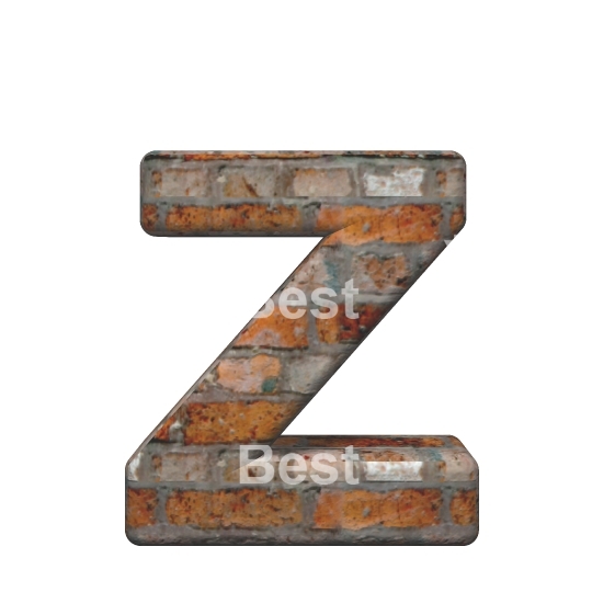 One lower case letter from old brick alphabet set, isolated on white.