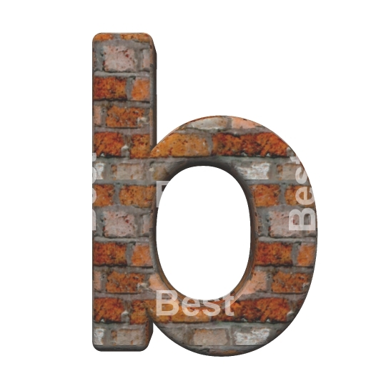 One lower case letter from old brick alphabet set, isolated on white.