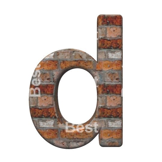 One lower case letter from old brick alphabet set, isolated on white.